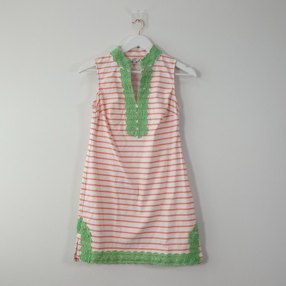Cruise Shift Dress XS Red Breton Cotton Stripe Crochet Resort CROWN AND IVY - Picture 1 of 13